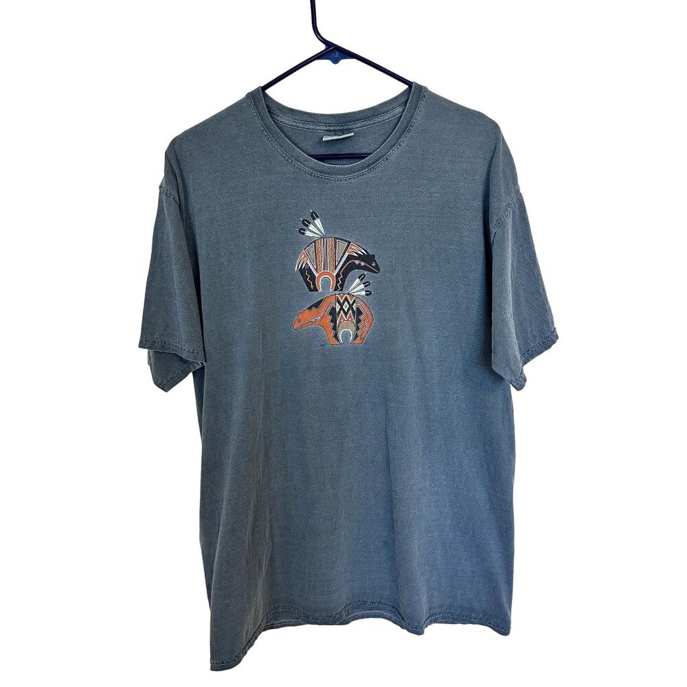 Comfort Colors Tee Native American Bear Graphic T Shirt Large Green Fetish